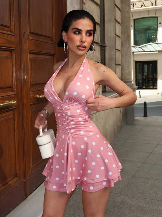 Rosé Charm Polka Dot Mini Dress