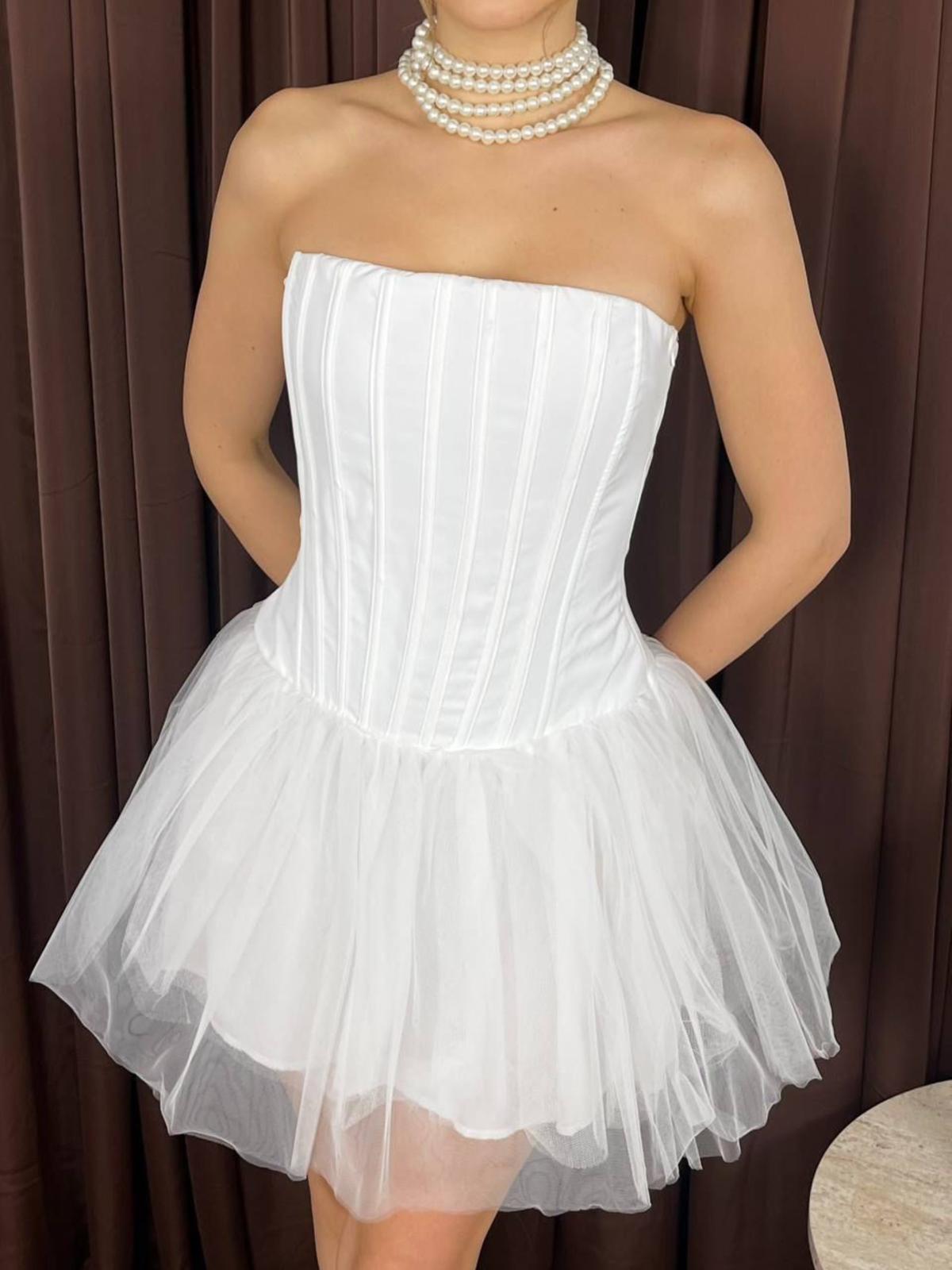 White Strapless  Corset Mini Dress
