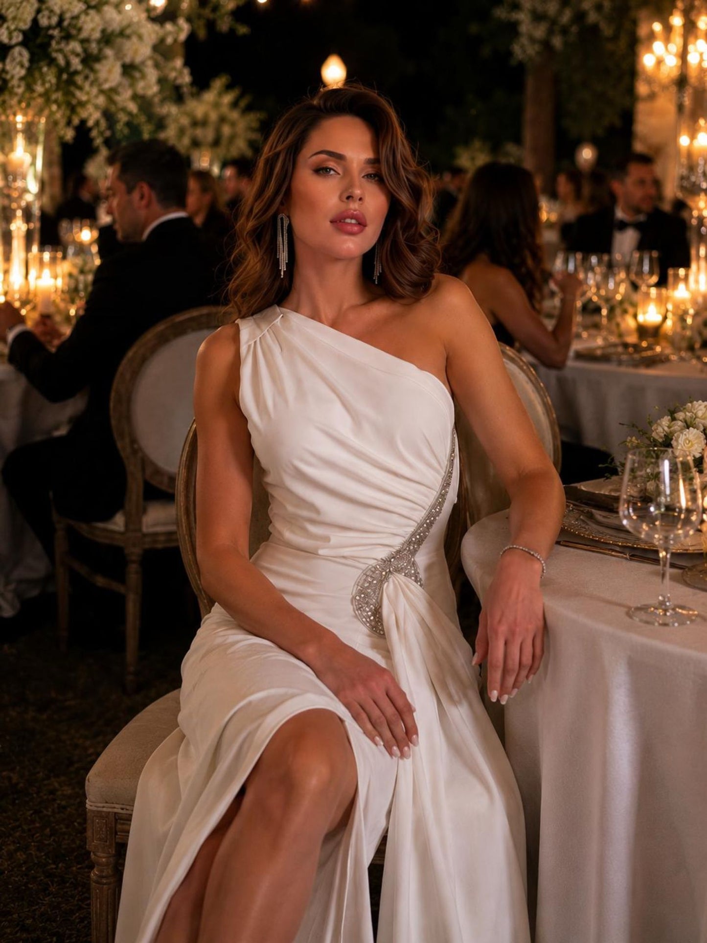 Crystal Drape One Shoulder Gown