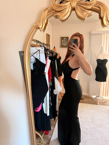 Black Backless Ruched Maxi Dress