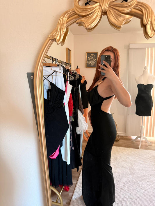 Black Backless Ruched Maxi Dress