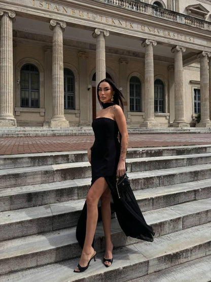 Midnight Muse  Sheer Hem Evening Gown