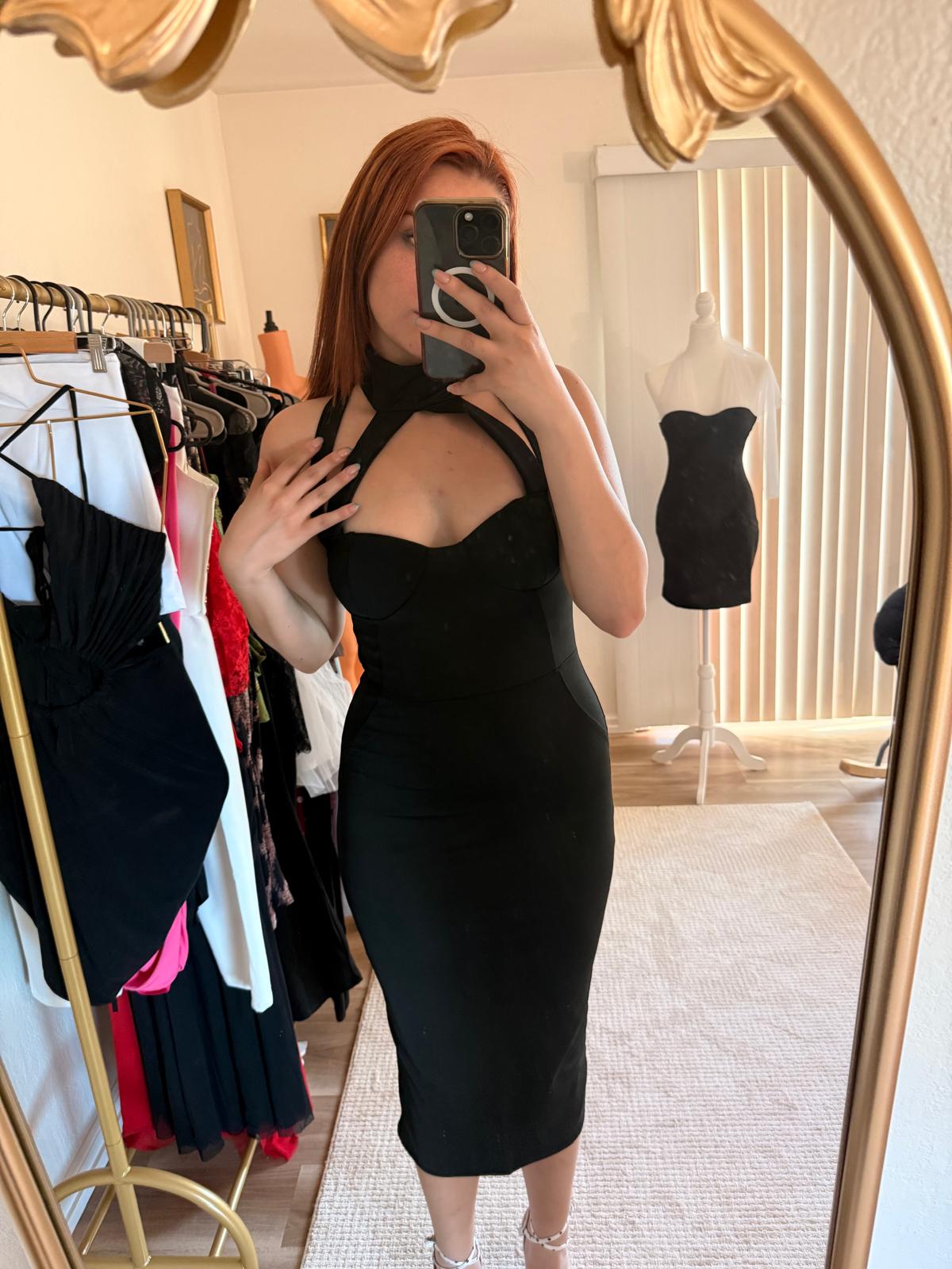 Black Cutout Halter Neck Midi Dress