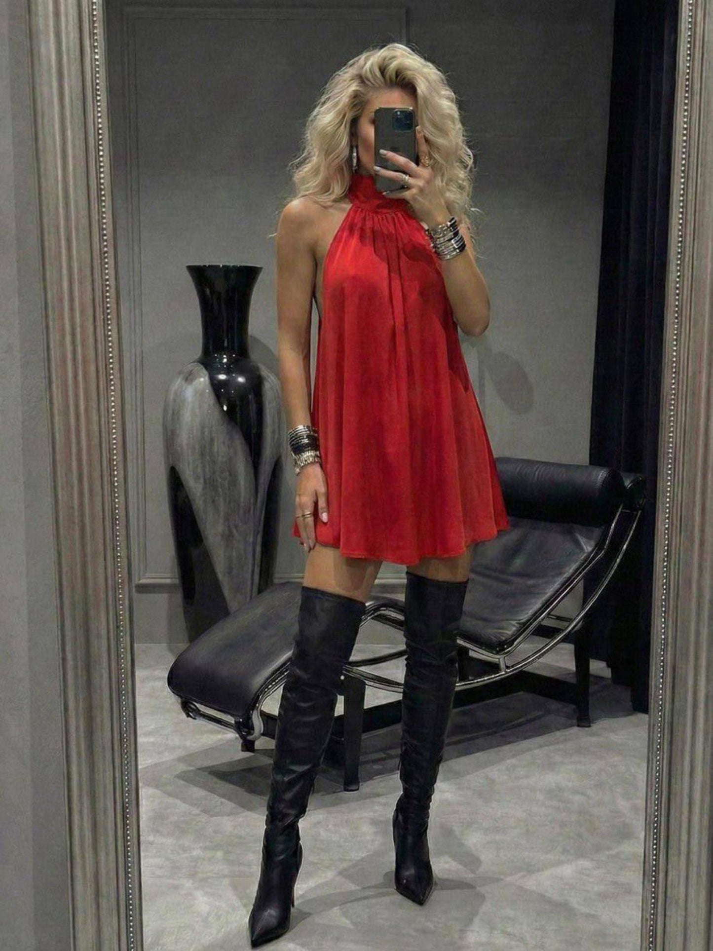 Scarlet Backless Halter Mini Dress