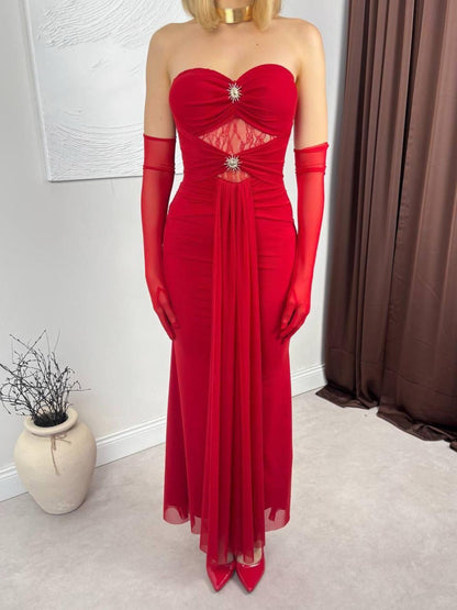 Scarlet Strapless Mermaid Gown