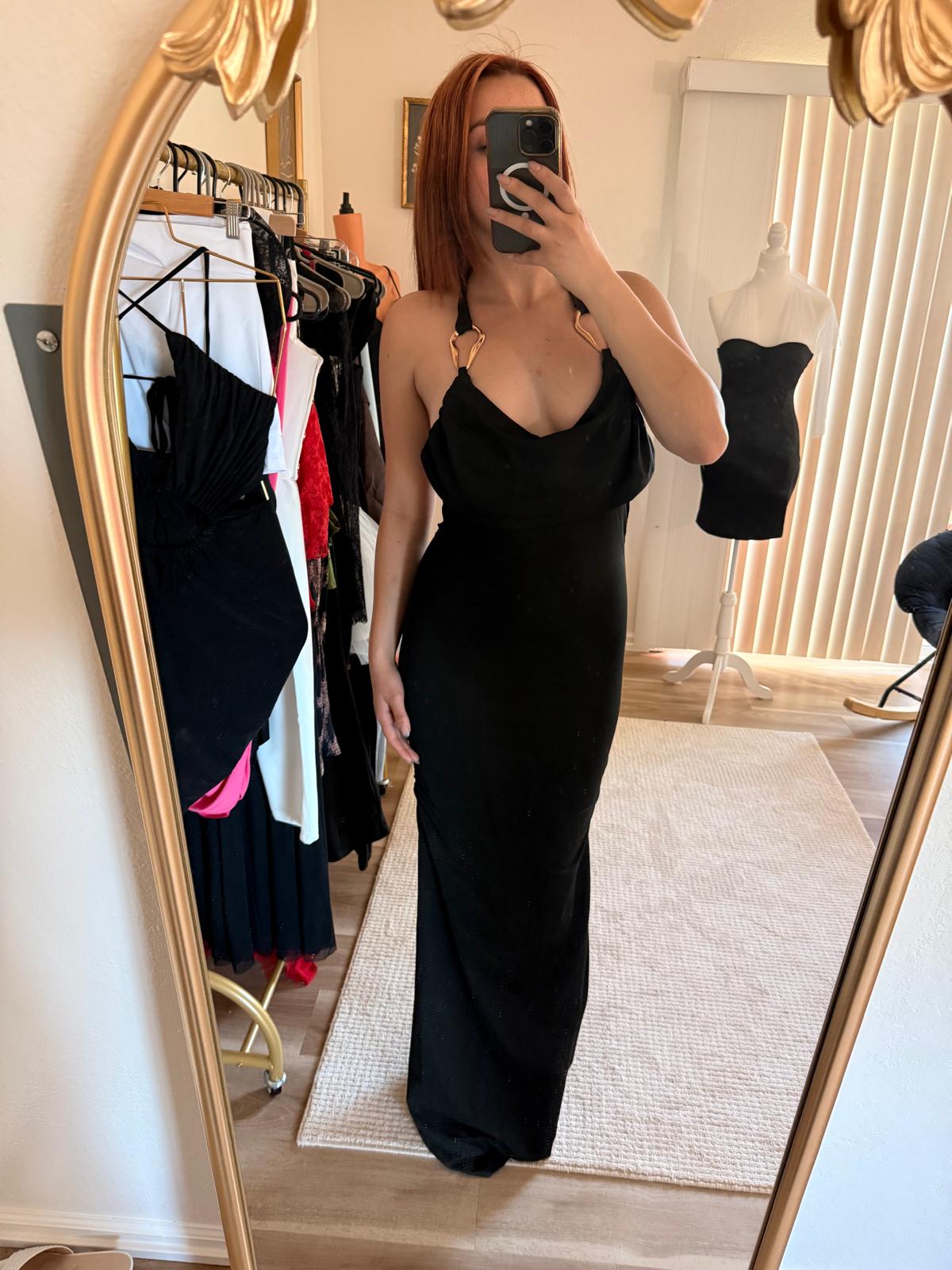 Black Backless Ruched Maxi Dress