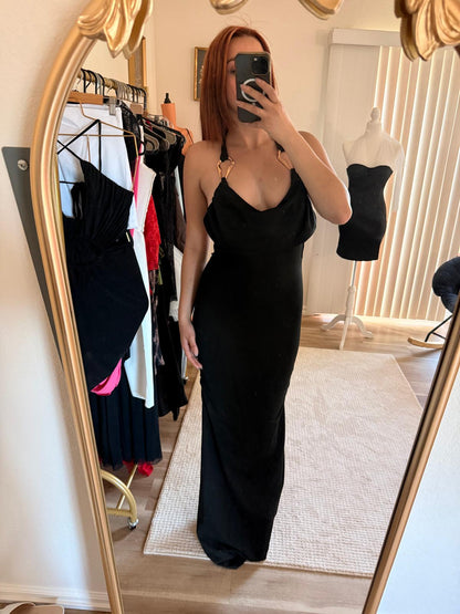 Black Backless Ruched Maxi Dress