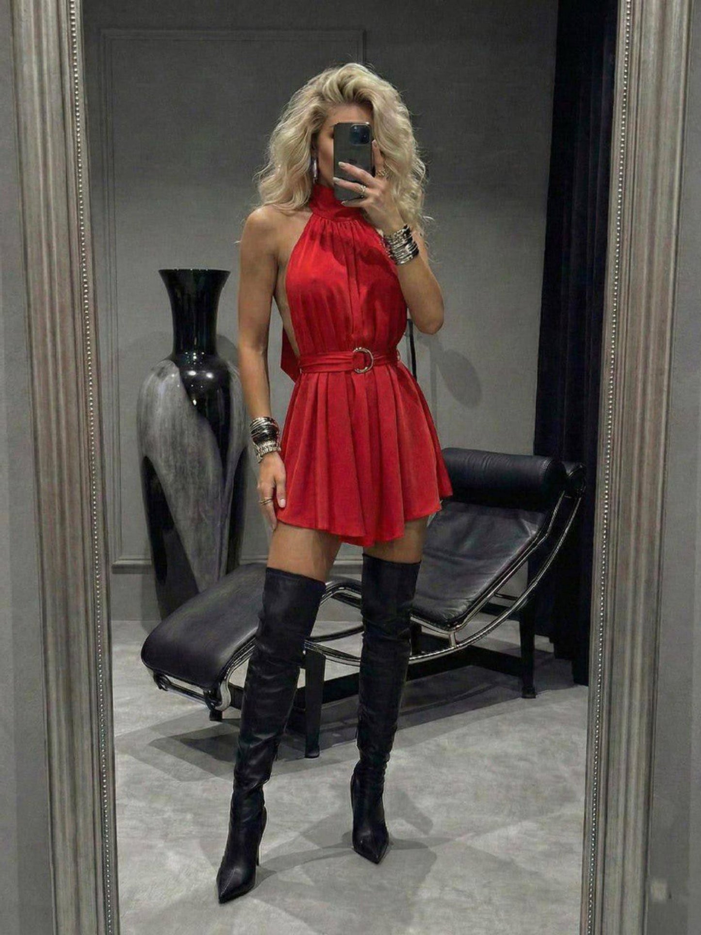 Scarlet Backless Halter Mini Dress