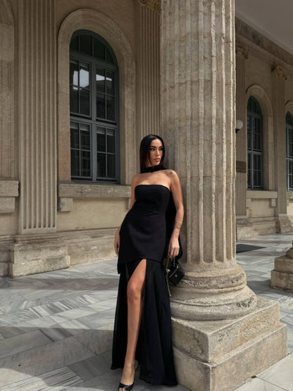 Midnight Muse  Sheer Hem Evening Gown