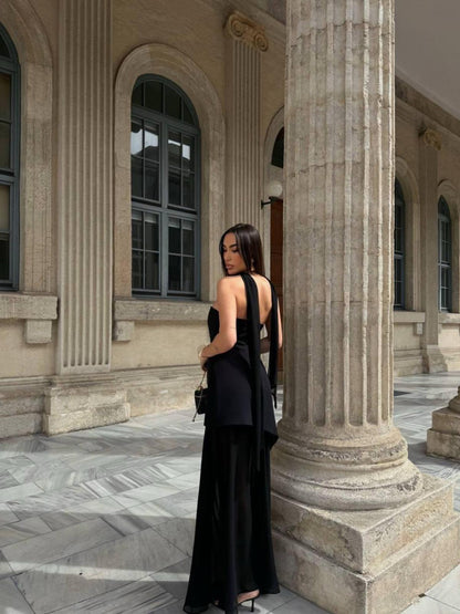 Midnight Muse  Sheer Hem Evening Gown
