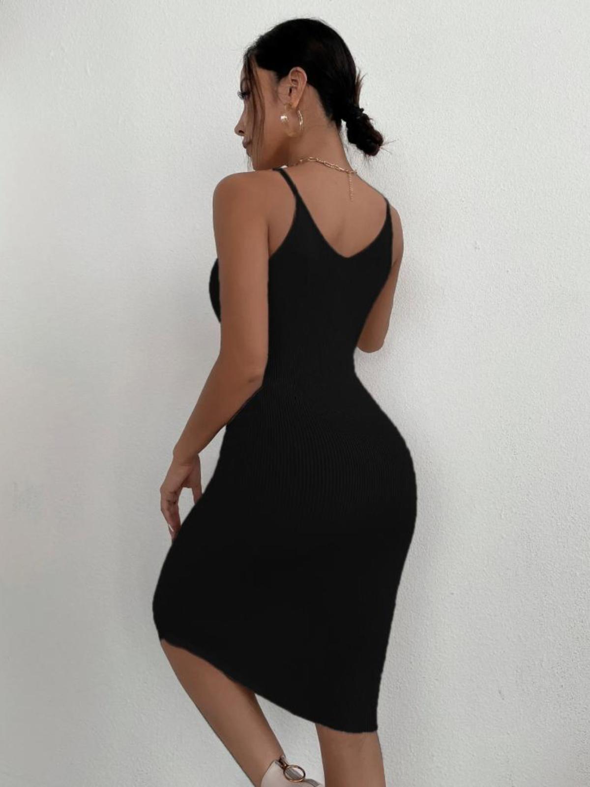 Black Knit Side Slit Midi Dress