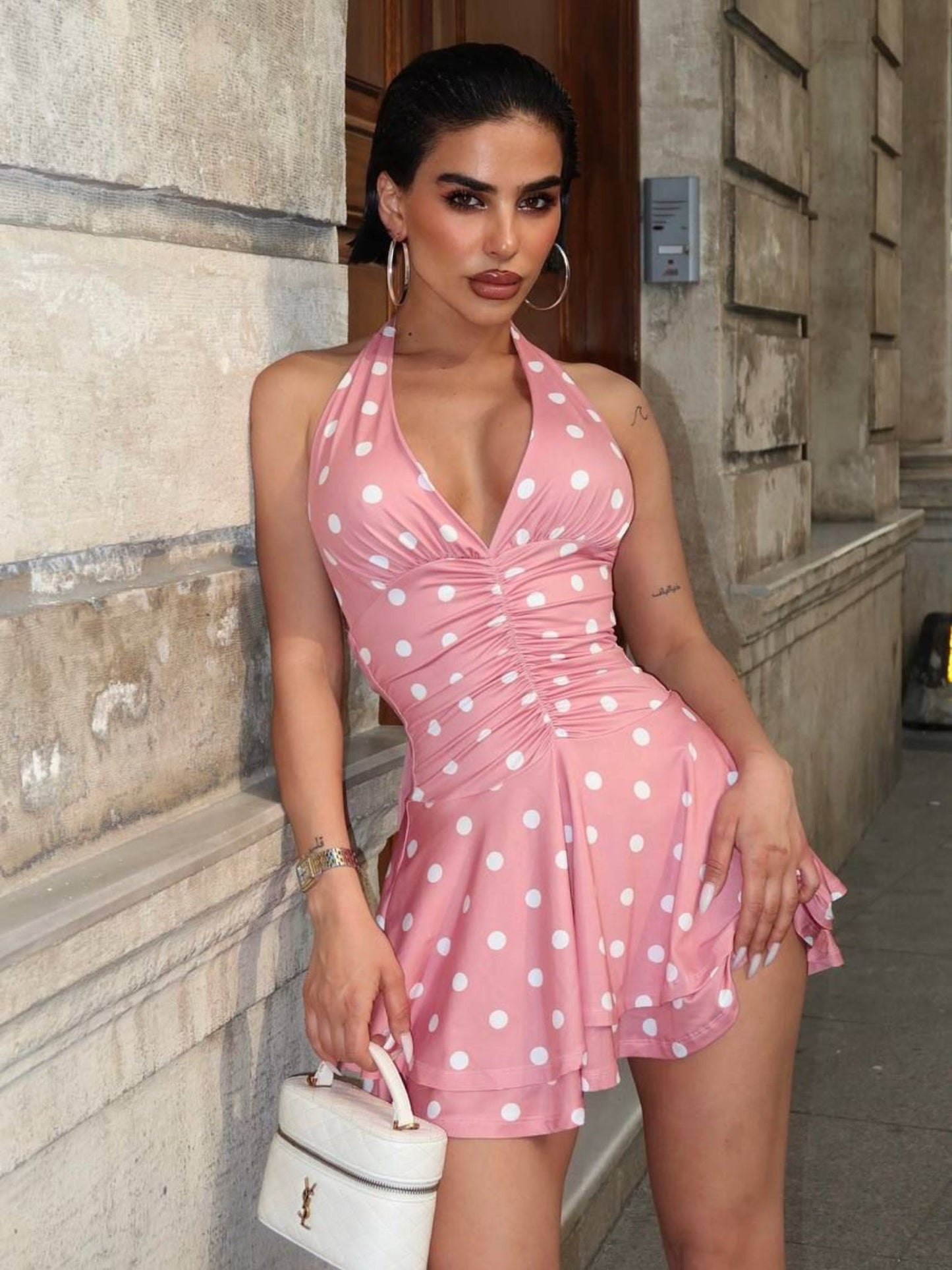 Rosé Charm Polka Dot Mini Dress