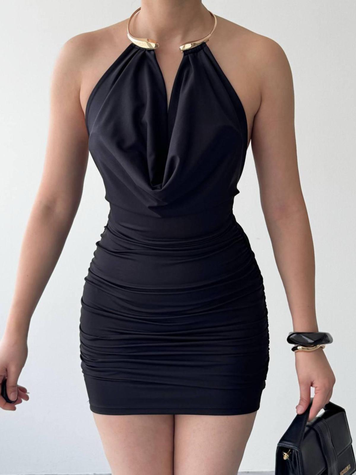 Noir Muse Halter Mini Dress