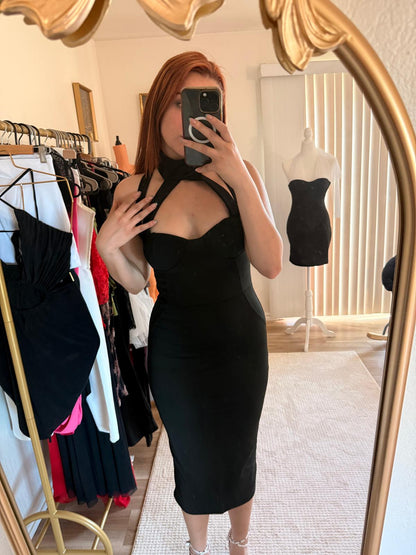 Black Cutout Halter Neck Midi Dress