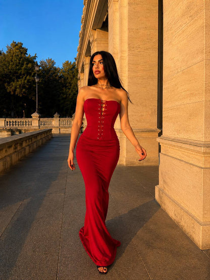 Lace-Up Corset Maxi Dress