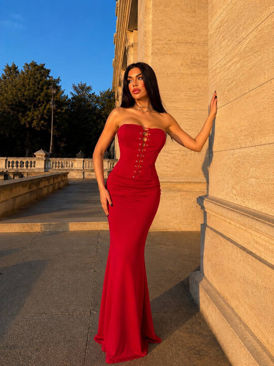 Lace-Up Corset Maxi Dress