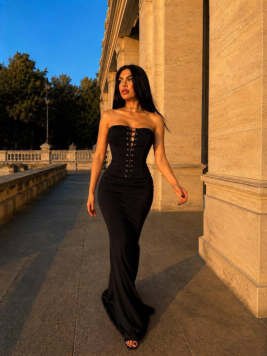 Lace-Up Corset Maxi Dress
