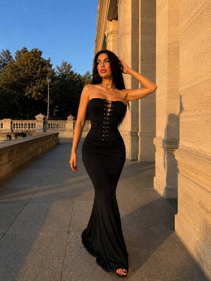 Lace-Up Corset Maxi Dress