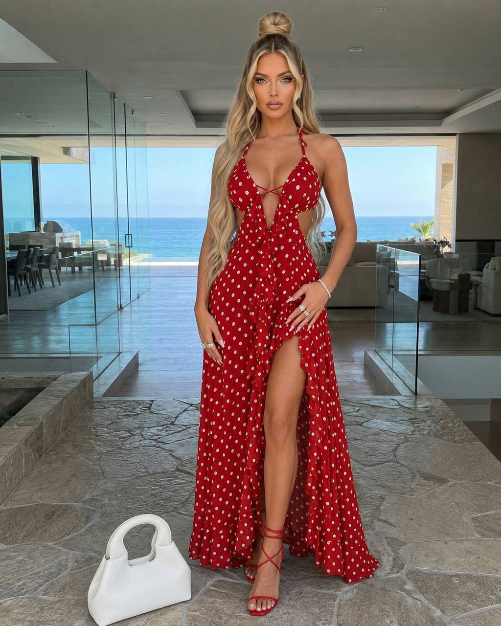 Polka Dot Ruffle Maxi Dress