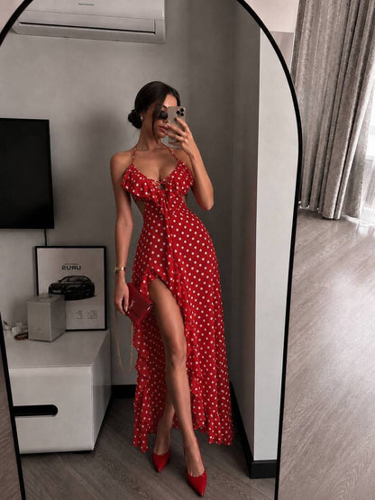 Polka Dot Ruffle Maxi Dress