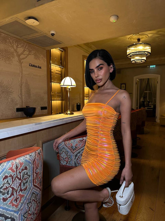 Neon Ruched Bodycon Mini Dress