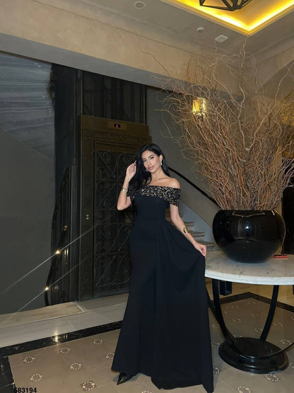 Black Embellished Evening Gown