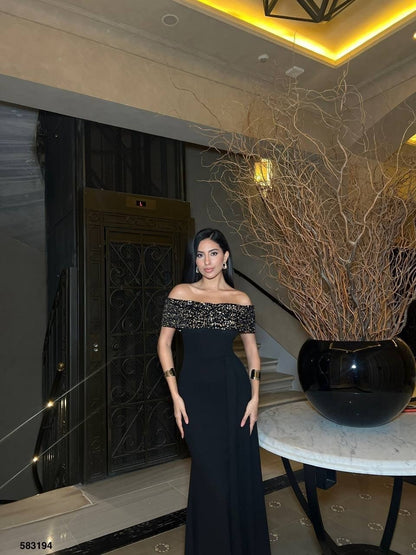 Black Embellished Evening Gown