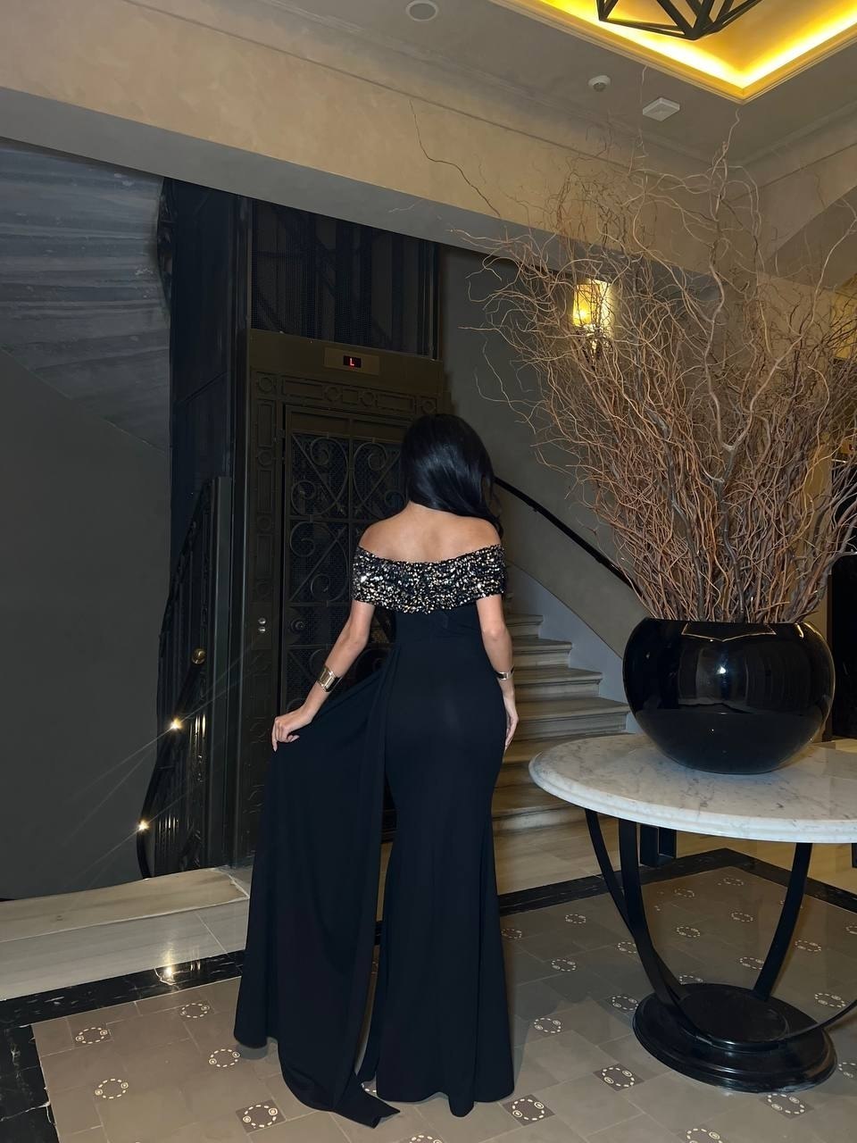 Black Embellished Evening Gown