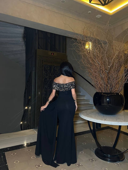 Black Embellished Evening Gown