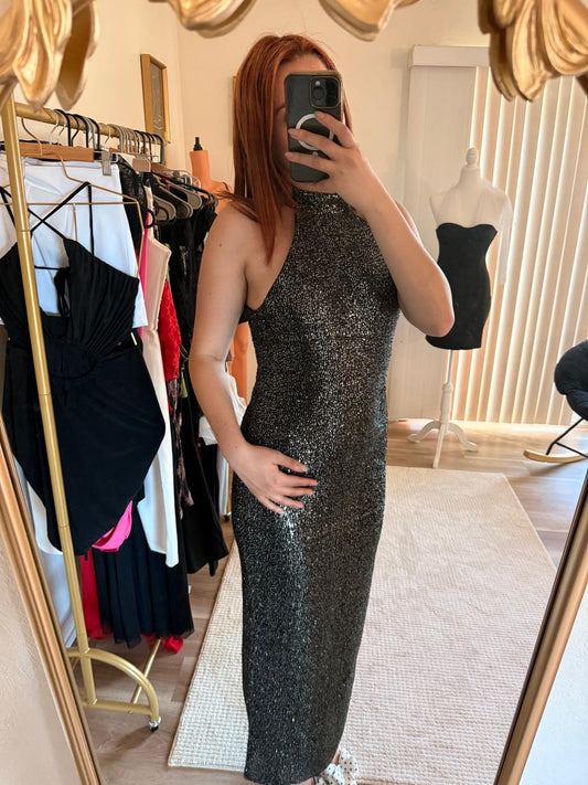 Sparkling Silver Halter Maxi Dress