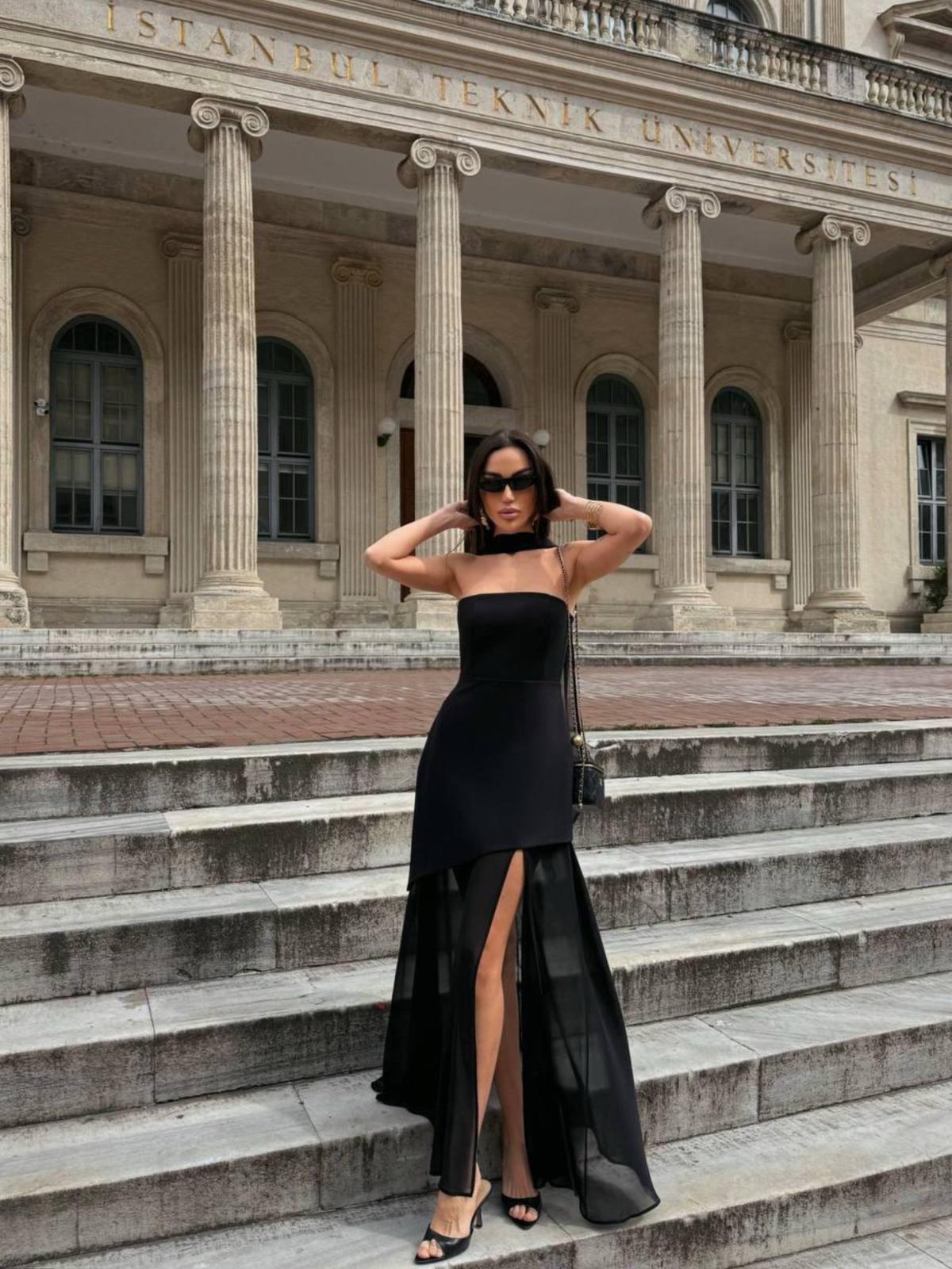 Midnight Muse  Sheer Hem Evening Gown