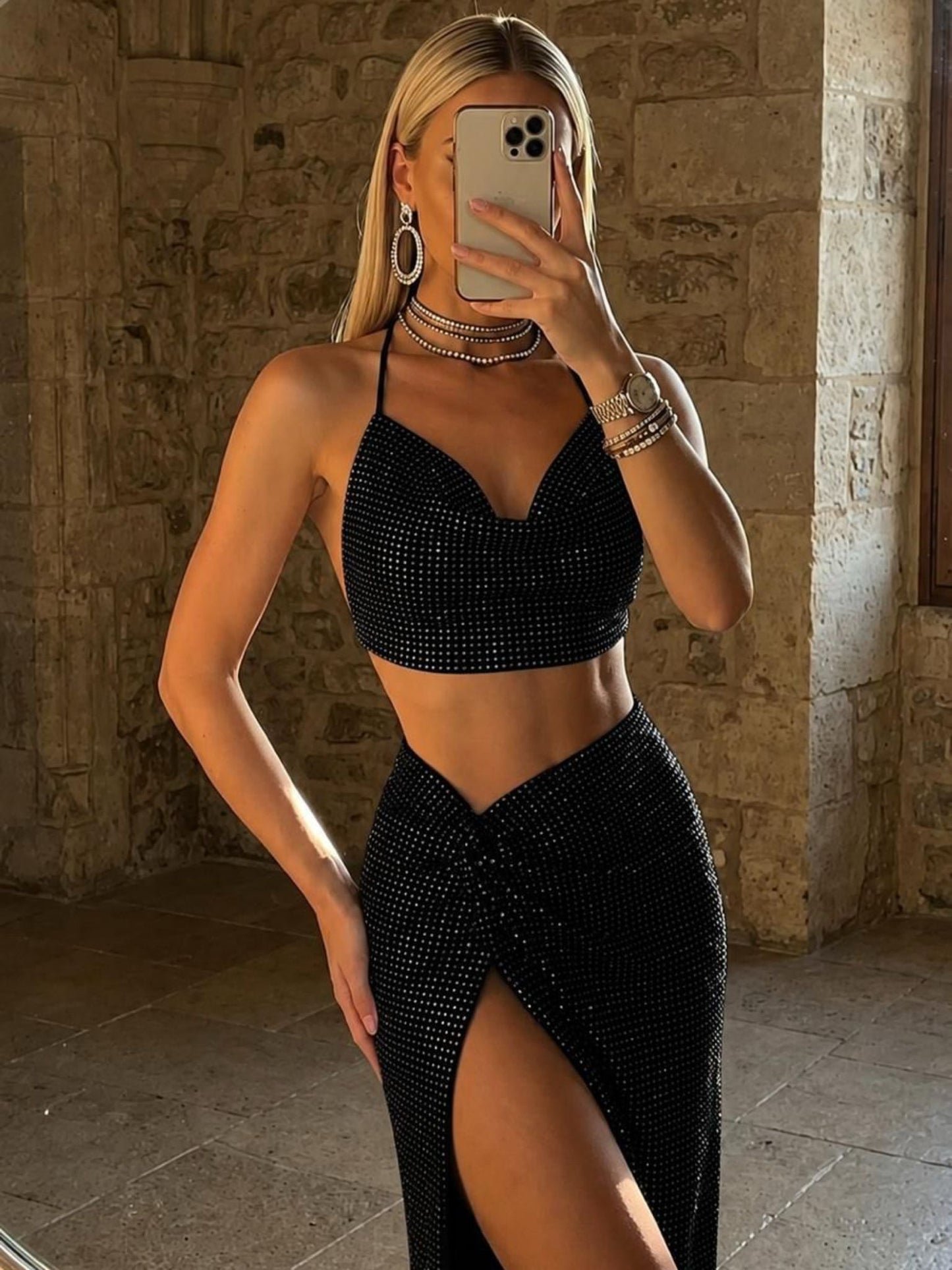 Noir Stardust Crystal Two Piece Set