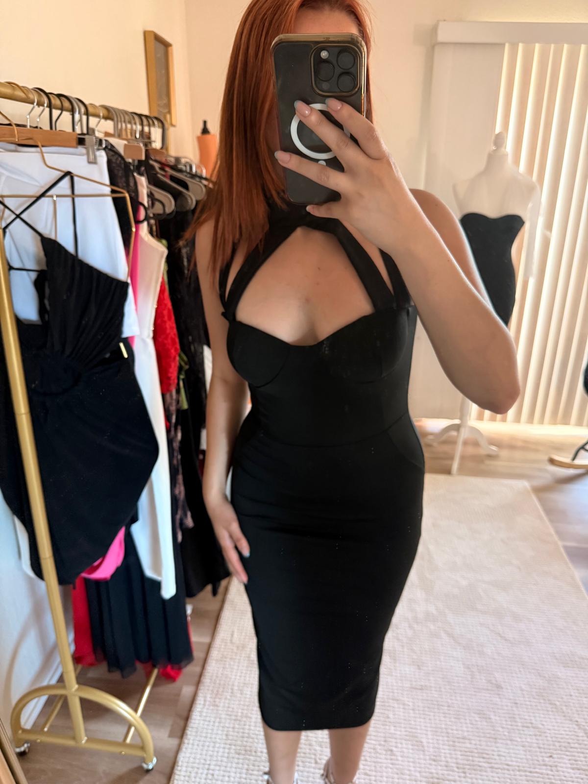 Black Cutout Halter Neck Midi Dress