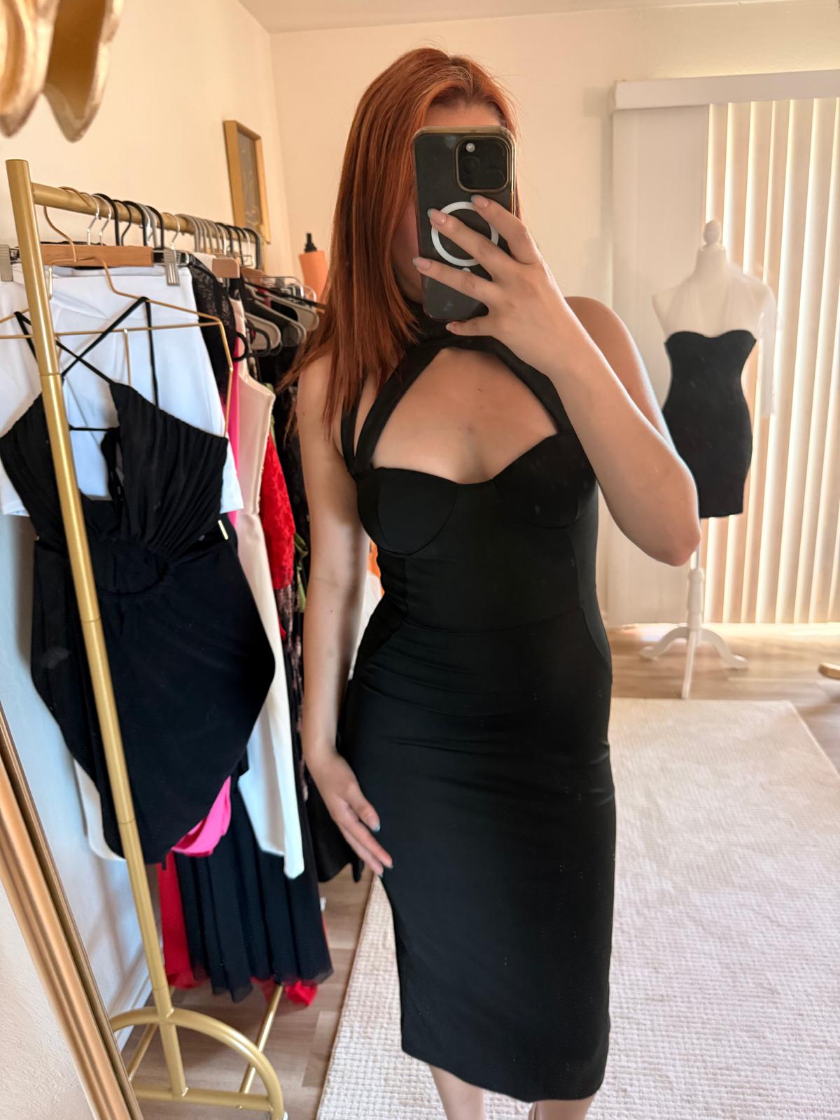 Black Cutout Halter Neck Midi Dress