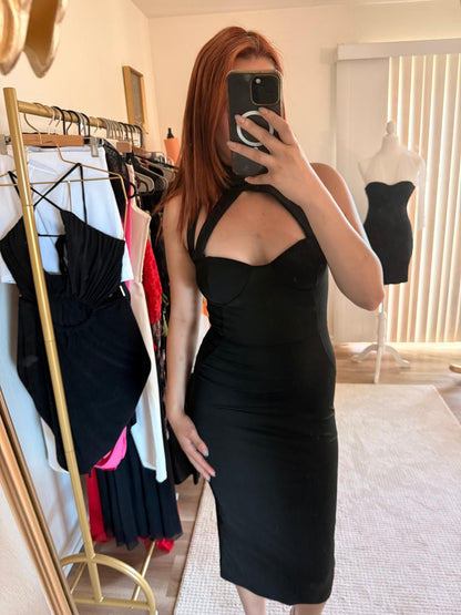 Black Cutout Halter Neck Midi Dress