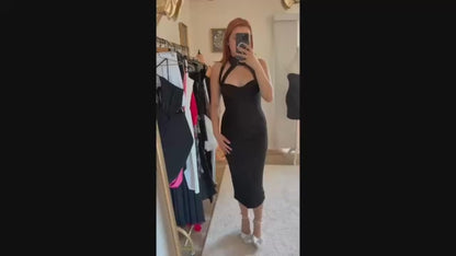 Black Cutout Halter Neck Midi Dress
