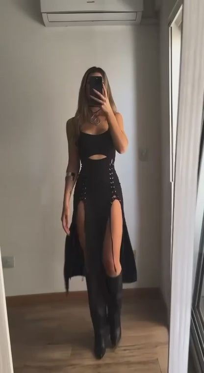 Lace-Up Cutout Midi Dress