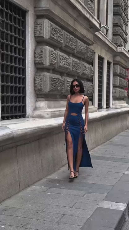 Lace-Up Cutout Midi Dress