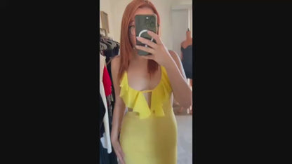Yellow Rufle Cutout Backless Maxi Dress