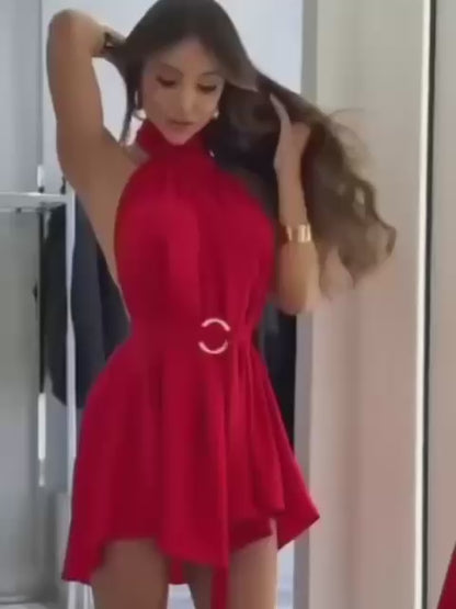 Scarlet Backless Halter Mini Dress
