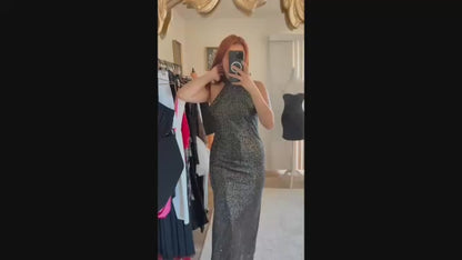 Sparkling Silver Halter Maxi Dress