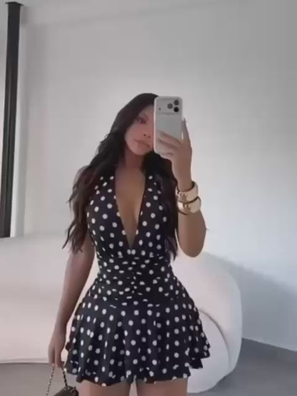 Rosé Charm Polka Dot Mini Dress