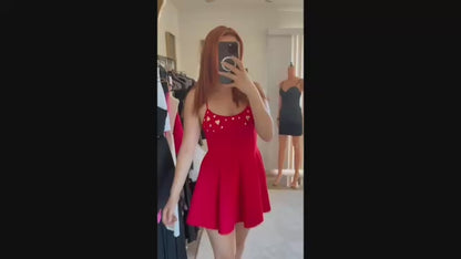 Gold Heart Embellished Flare Mini Dress