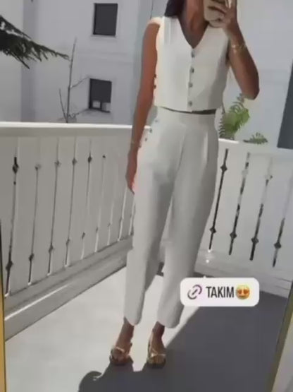 Luxe Deep V Vest & Pants Set
