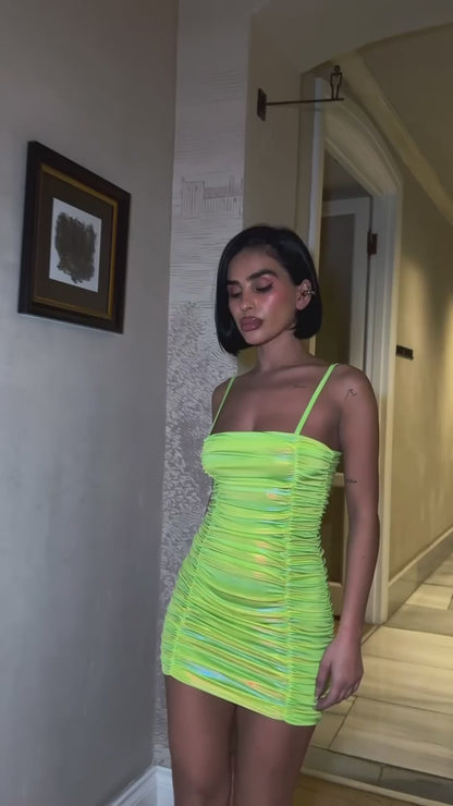 Neon Ruched Bodycon Mini Dress
