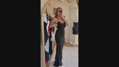 Black Backless Ruched Maxi Dress