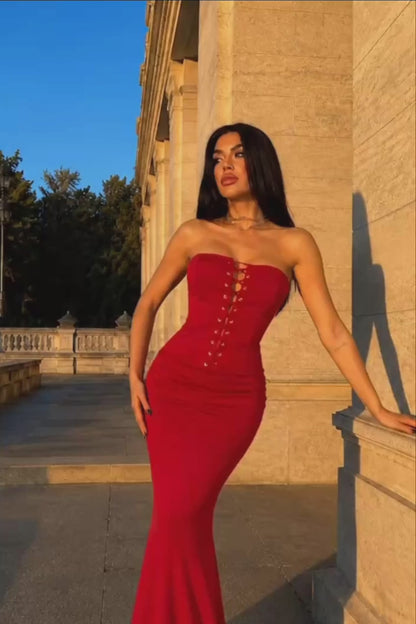 Lace-Up Corset Maxi Dress